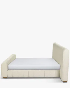 Lit 180x200, Blanc avoine bouclé & bois blond Snow