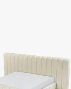 Lit 180x200, Blanc avoine bouclé & bois blond Snow