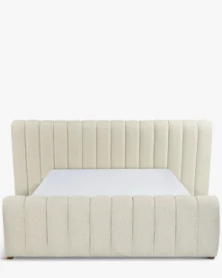 Lit 180x200, Blanc avoine bouclé & bois blond Snow
