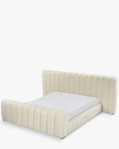 Lit 180x200, Blanc avoine bouclé & bois blond Snow