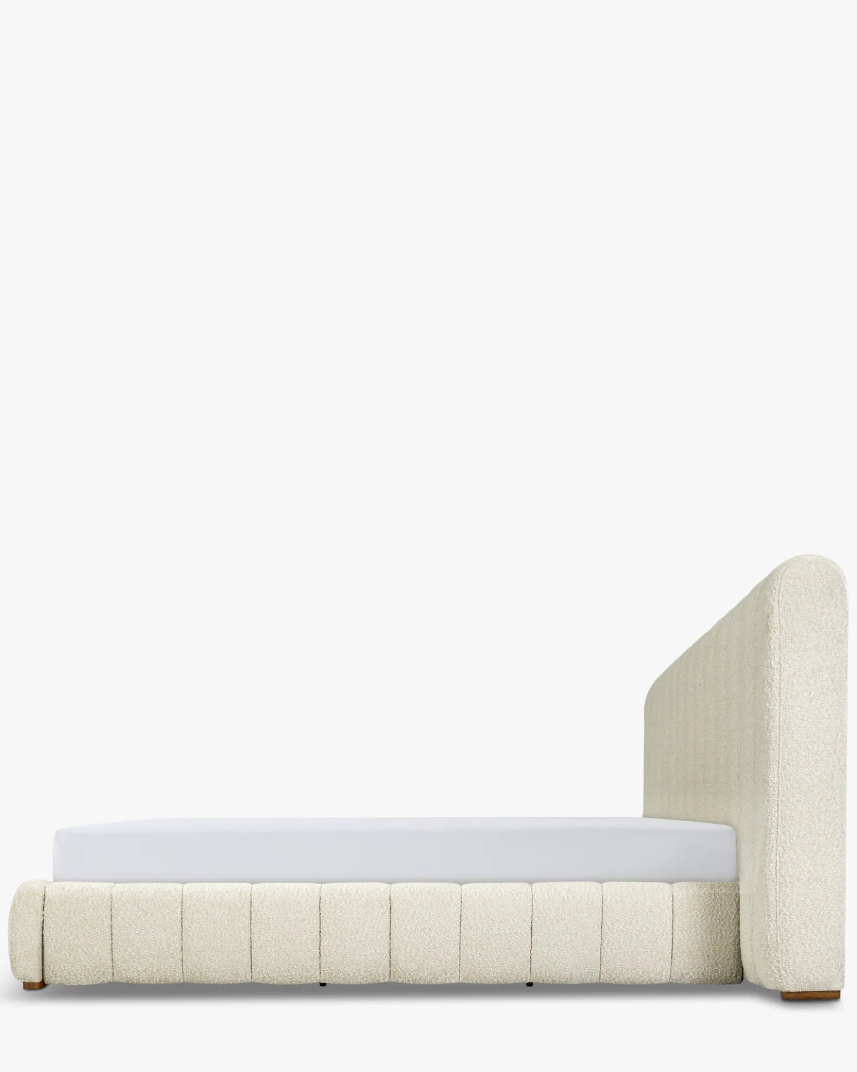 Lit 160x200, Blanc avoine bouclé & bois blond Snowy