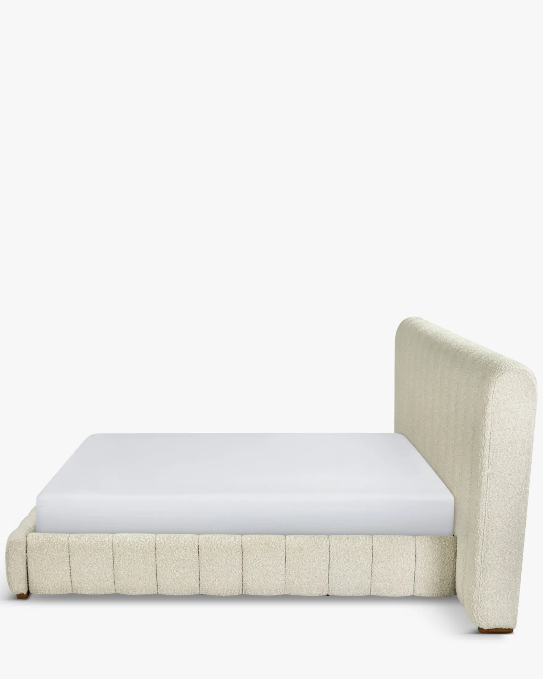 Lit 160x200, Blanc avoine bouclé & bois blond Snowy