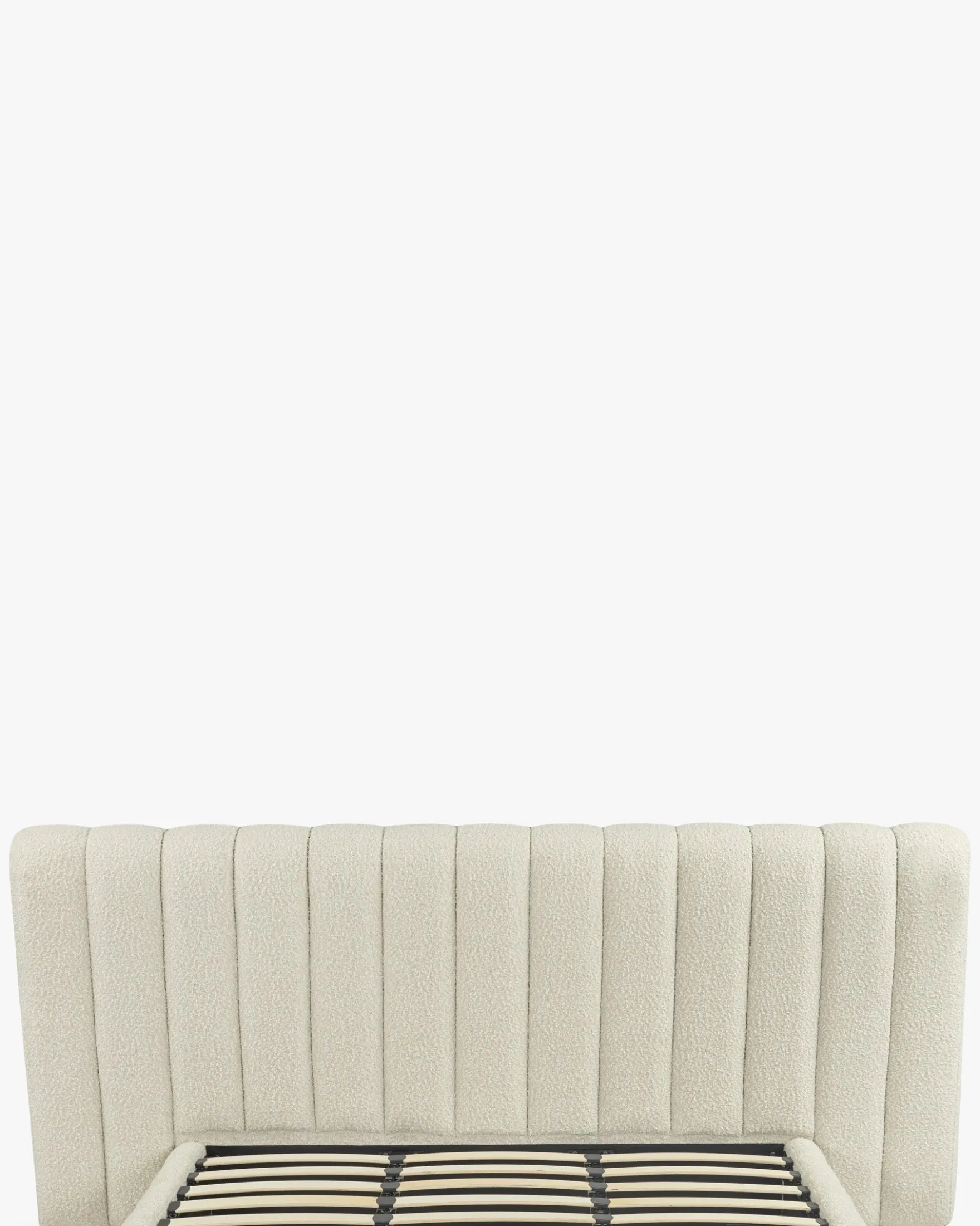 Lit 160x200, Blanc avoine bouclé & bois blond Snowy