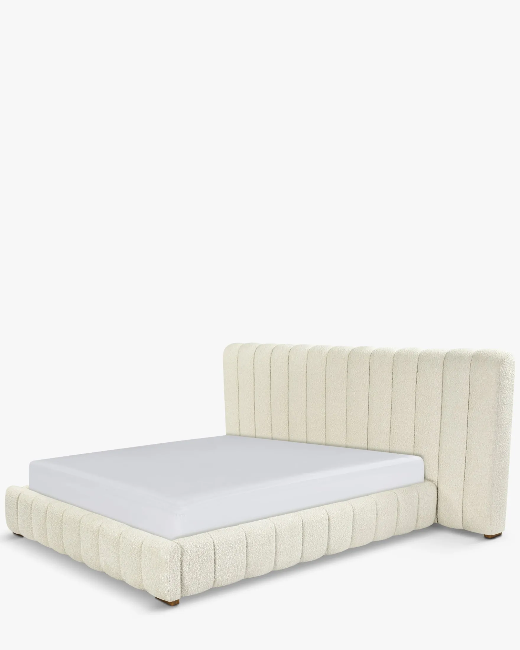 Lit 160x200, Blanc avoine bouclé & bois blond Snowy