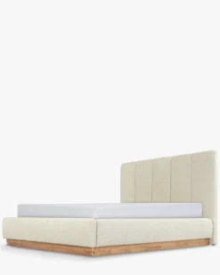 Lit 160x200, Blanc avoine bouclé & bois blond Bolton