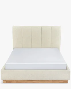 Lit 160x200, Blanc avoine bouclé & bois blond Bolton