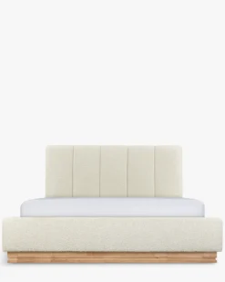 Lit 160x200, Blanc avoine bouclé & bois blond Bolton