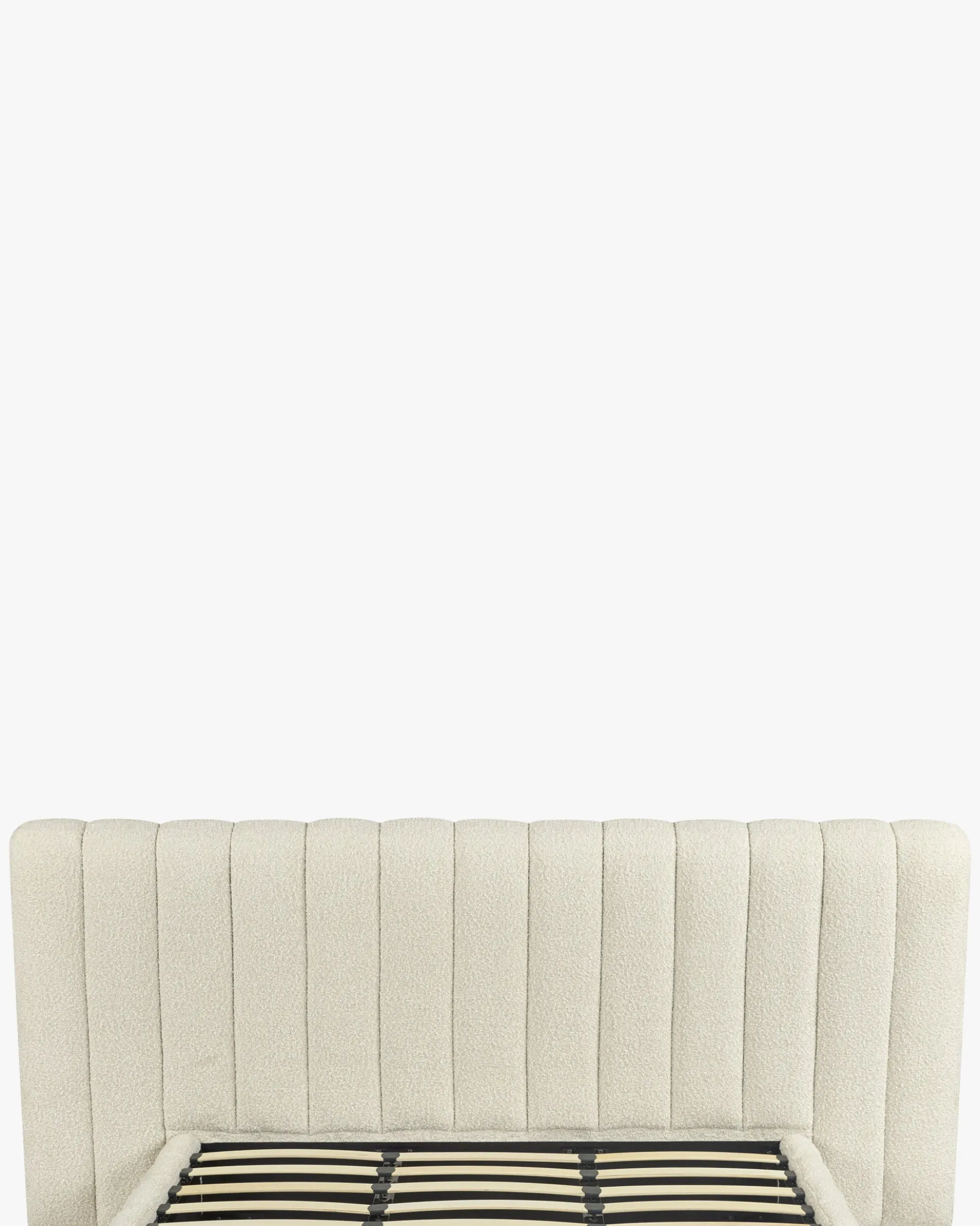 Lit 160x200, Blanc avoine bouclé & Bois blond Snow