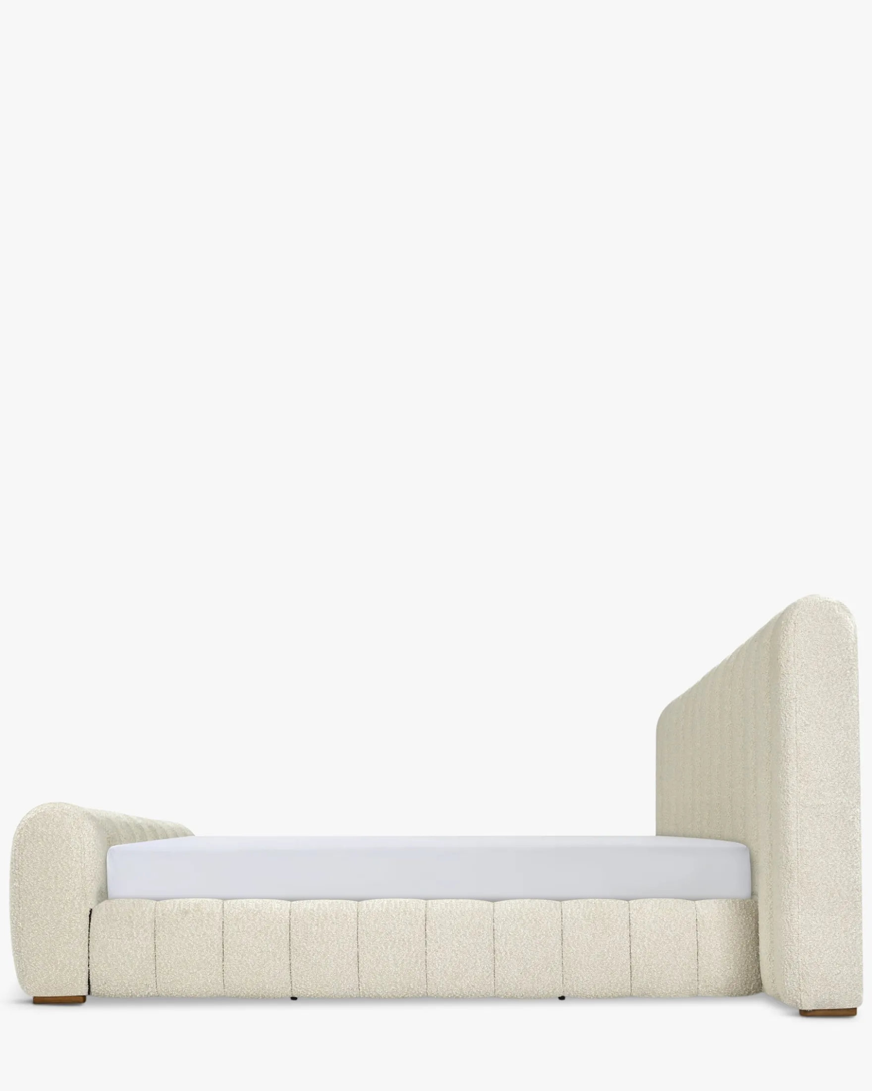 Lit 160x200, Blanc avoine bouclé & Bois blond Snow