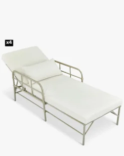 Lot de 4 bains de soleil, Tissu waterproof blanc & Métal taupe, L198 Amalfi