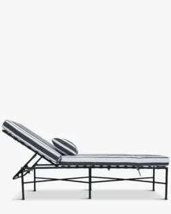Lot de 6 bains de soleil, Tissu Waterproof Noir-Blanc & Métal noir, L198 Bel air
