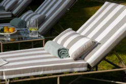 Lot de 6 bains de soleil, Tissu Waterproof Taupe Rayé & Métal taupe, L198 Bel air