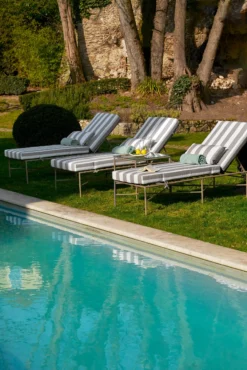Lot de 4 bains de soleil, Tissu Waterproof Taupe Rayé & Métal taupe, L198 Bel air