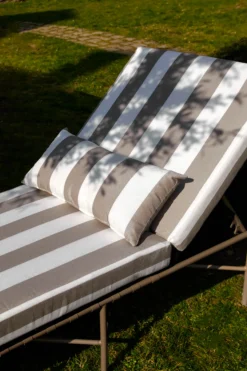 Lot de 4 bains de soleil, Tissu Waterproof Taupe Rayé & Métal taupe, L198 Bel air