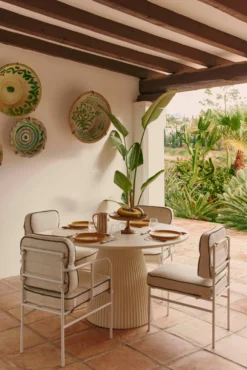 Lot de 4 chaises de jardin, Beige bouclé, Vert sauge & Métal blanc Maddalena