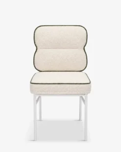 Lot de 4 chaises de jardin, Beige bouclé, Vert sauge & Métal blanc Maddalena