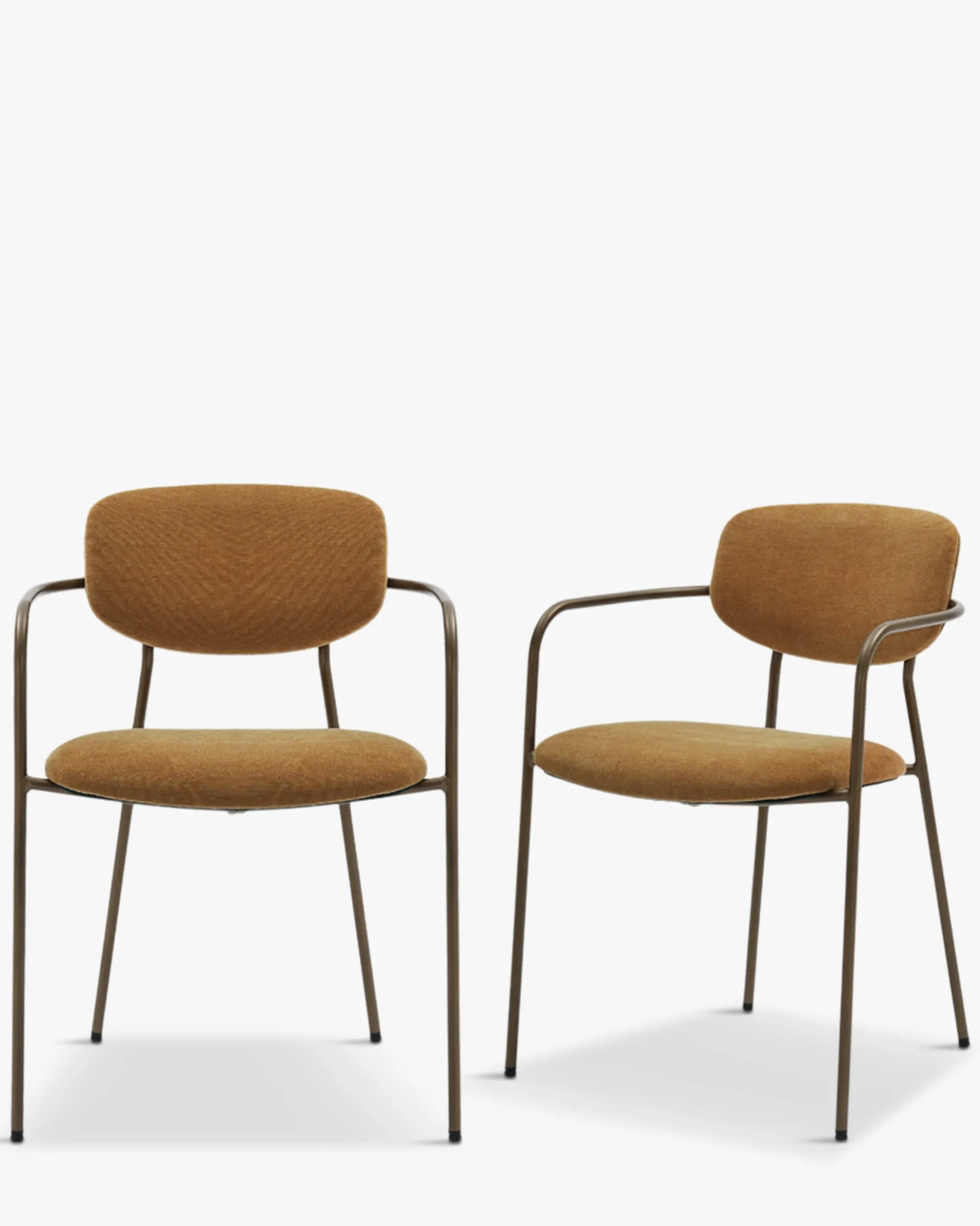 Lot de 2 chaises empilables, Marron ocre déperlant & métal cuivré Aya