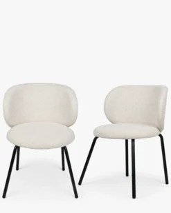 Lot de 2 chaises, Tweed Beige Pop-Corn & Métal noir Gabriella