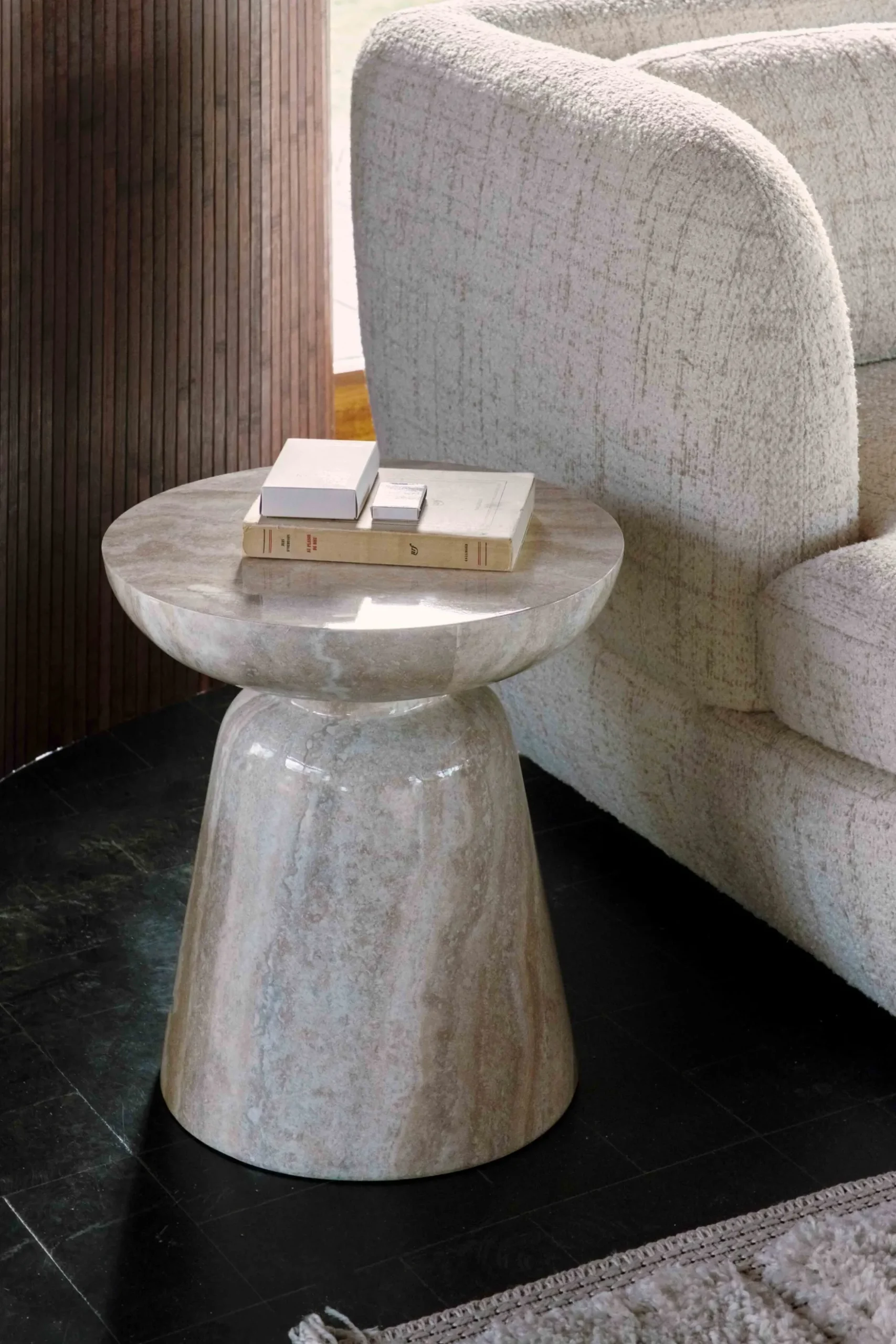 Meuble d'appoint, Beige effet travertin glossy, H44 Cersei