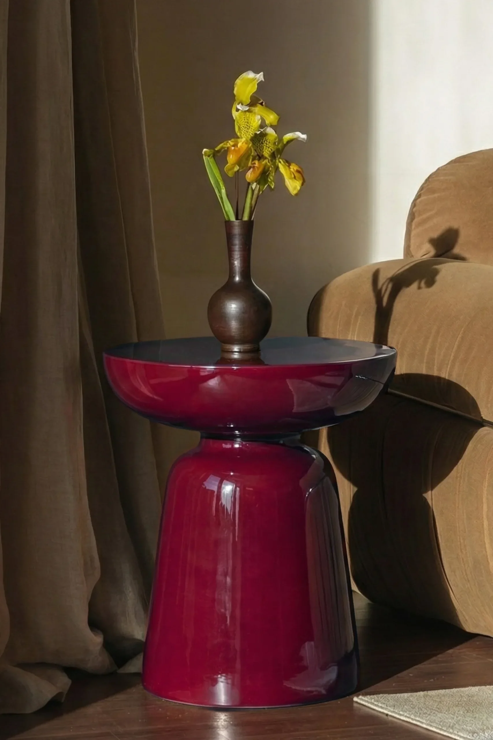 Meuble d'appoint, Fibre de verre rouge bordeaux glossy, H44 Cersei