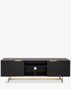 Meuble TV, Bois noir & métal doré, L150 Stark