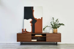 Meuble TV, Bois noyer & métal noir, L180 Stark