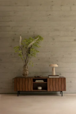 Meuble TV, Bois teinte noyer, L140 Ondula