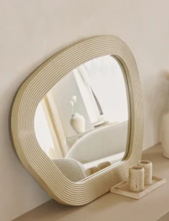Miroir design organique, Verre & bois beige, Ø100 Georgy