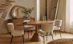 Miroir design organique, Verre & bois beige, Ø100 Georgy