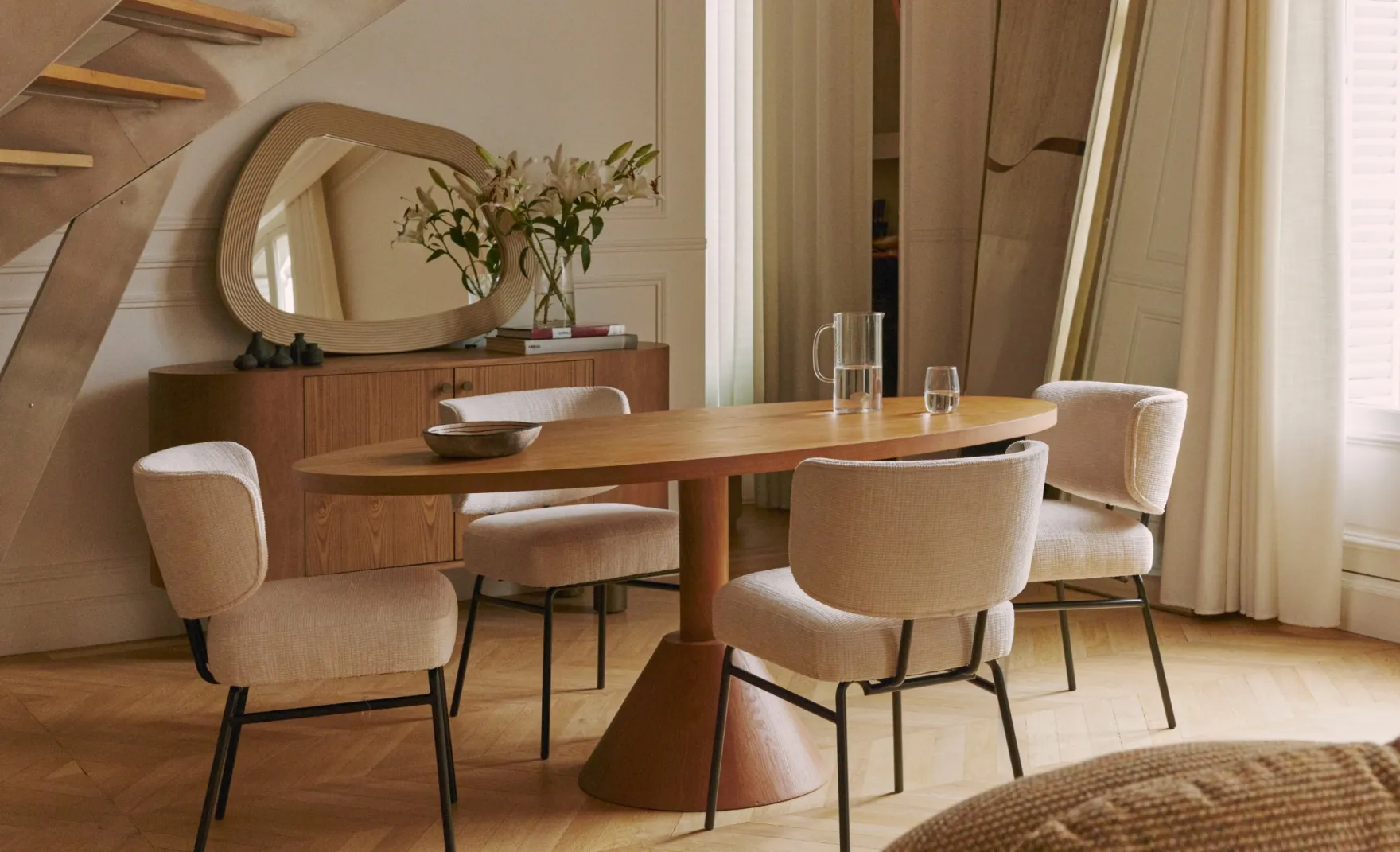 Miroir design organique, Verre & bois beige, Ø100 Georgy