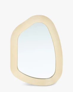 Miroir design organique, Verre & bois beige, Ø100 Georgy