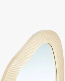 Miroir design organique, Verre & bois beige, Ø100 Georgy