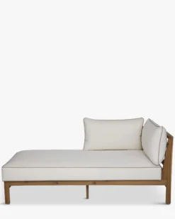 Méridienne droite ou bain de soleil modulable, Blanc crème & bois d'acacia, L161 Bayside