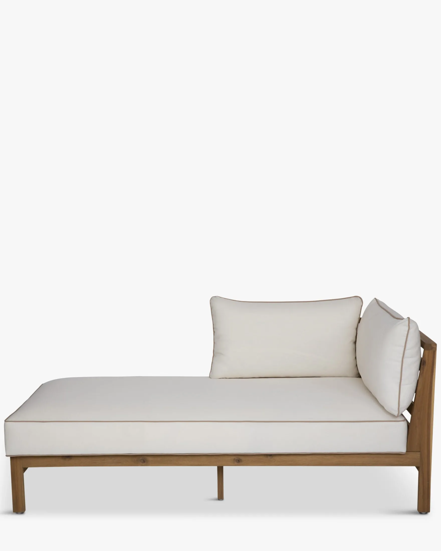 Méridienne droite ou bain de soleil modulable, Blanc crème & bois d'acacia, L161 Bayside