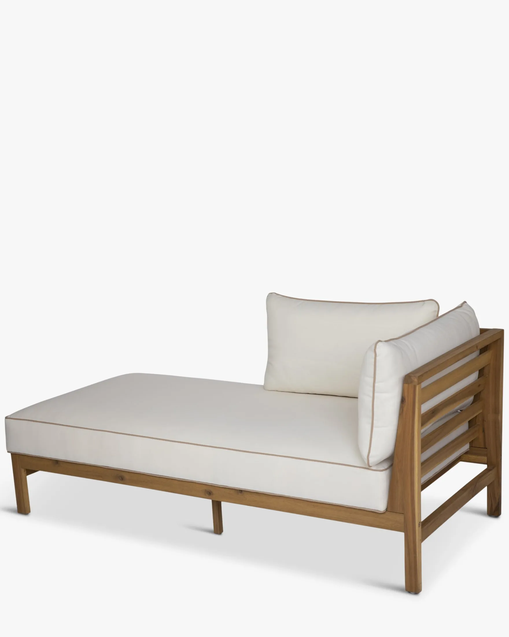 Méridienne droite ou bain de soleil modulable, Blanc crème & bois d'acacia, L161 Bayside