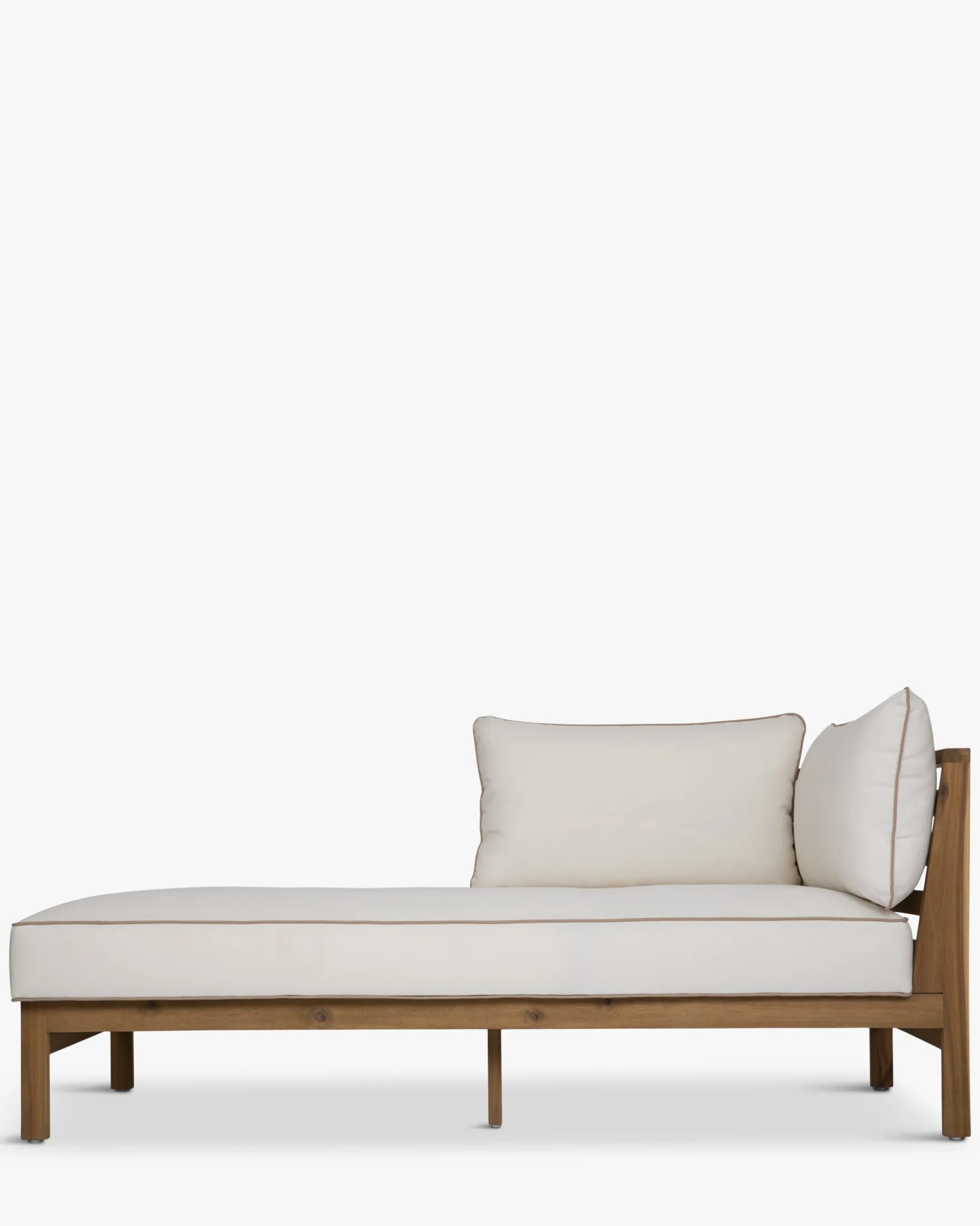Méridienne droite ou bain de soleil modulable, Blanc crème & bois d'acacia, L161 Bayside