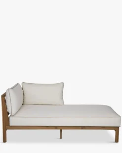Méridienne gauche ou bain de soleil modulable, Blanc crème & bois d'acacia, L161 Bayside