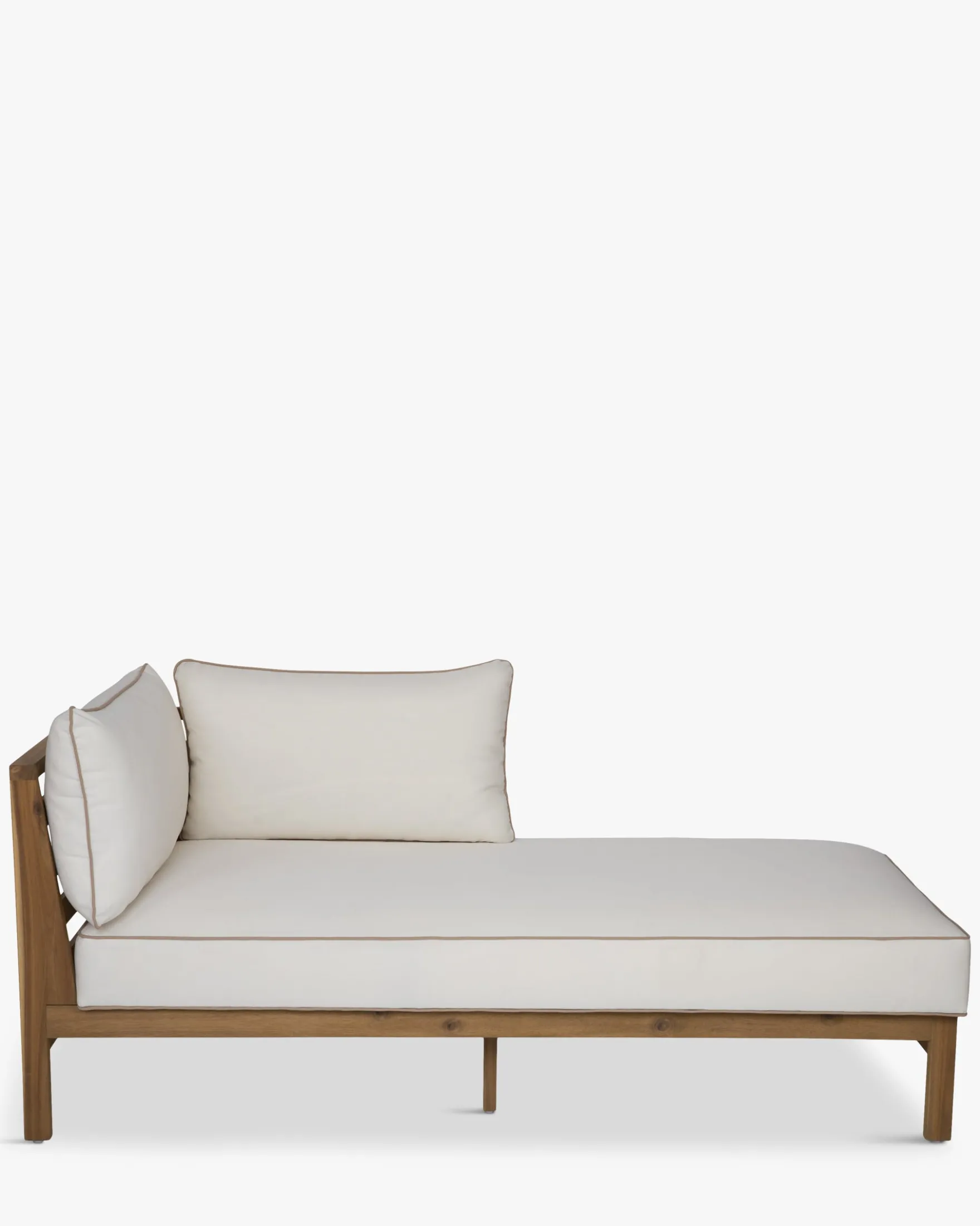 Méridienne gauche ou bain de soleil modulable, Blanc crème & bois d'acacia, L161 Bayside