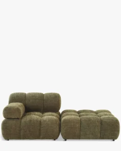 Méridienne modulable accoudoir interchangeable, Tweed vert lichen Waffle