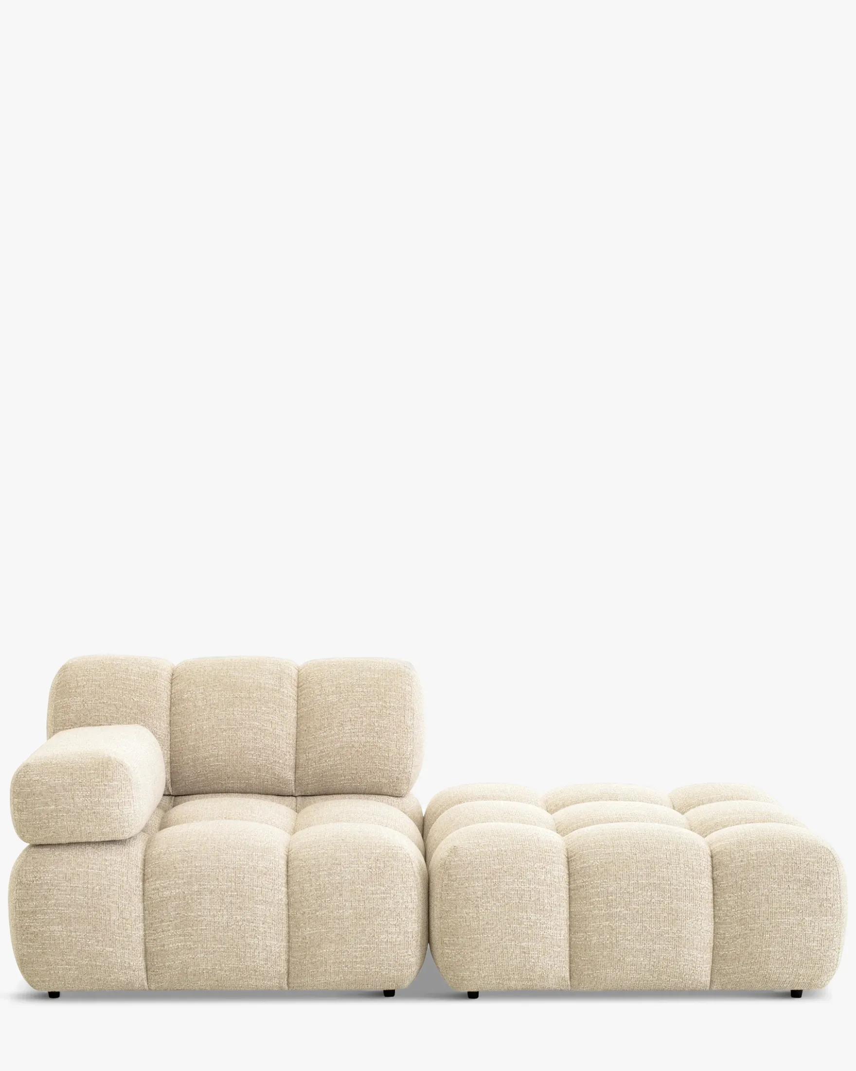 Méridienne modulable accoudoir interchangeable, Tweed beige Waffle