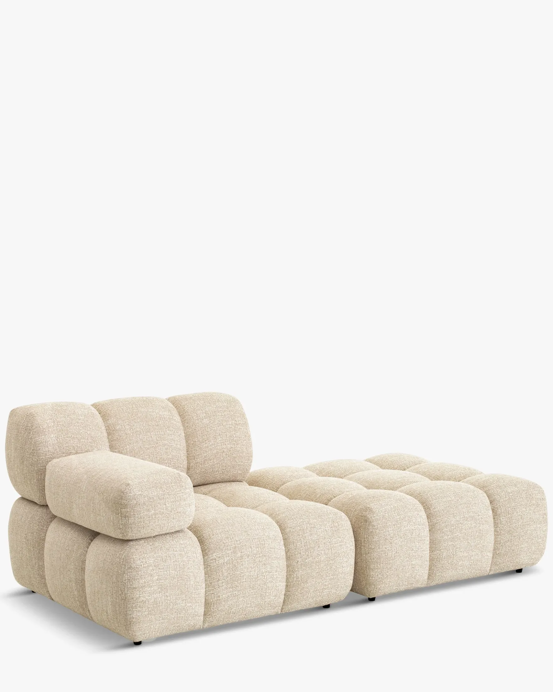 Méridienne modulable accoudoir interchangeable, Tweed beige Waffle