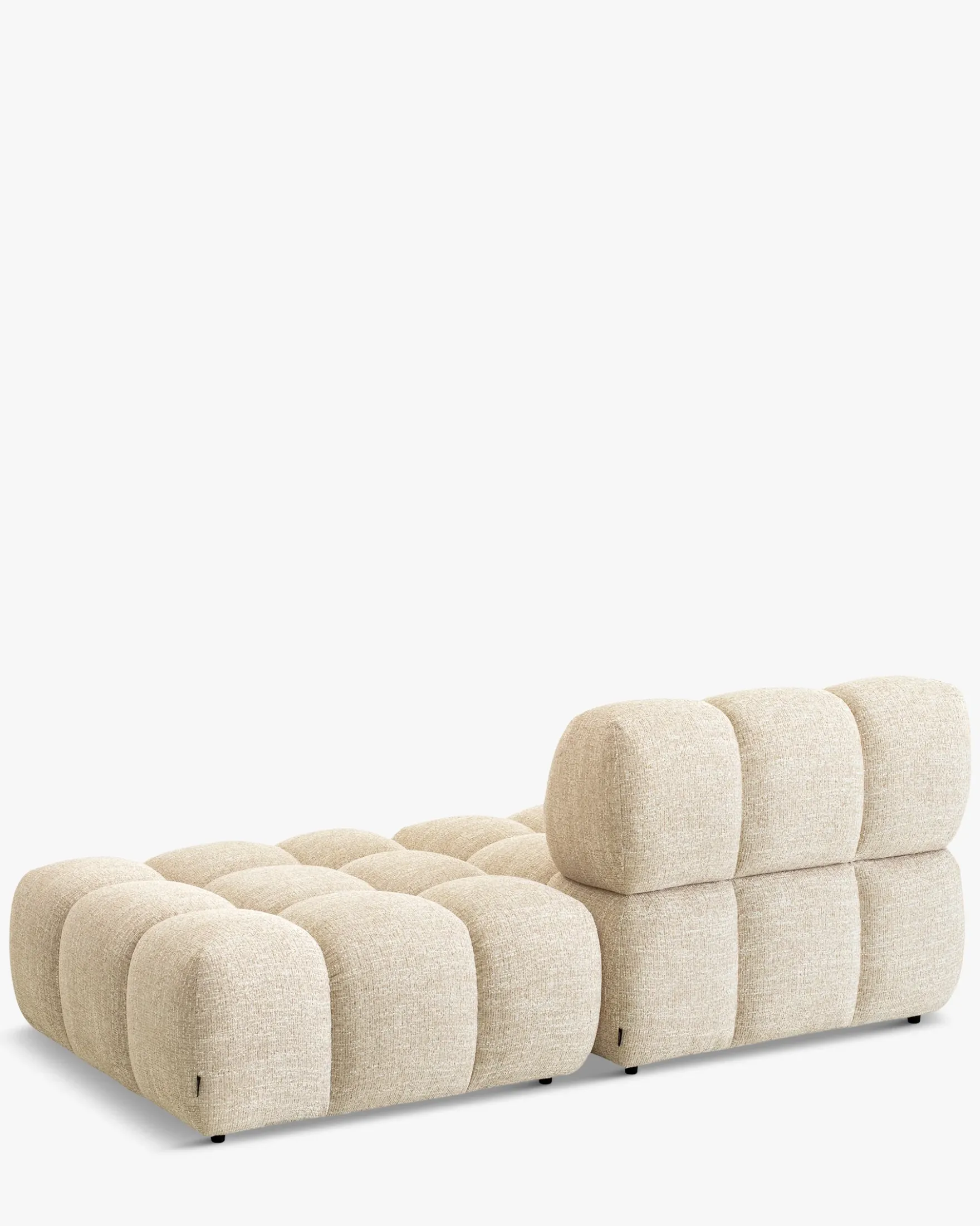 Méridienne modulable accoudoir interchangeable, Tweed beige Waffle