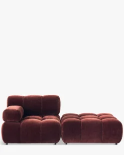 Méridienne modulable accoudoir interchangeable, Velours bordeaux ligné Waffle