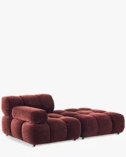 Méridienne modulable accoudoir interchangeable, Velours bordeaux ligné Waffle