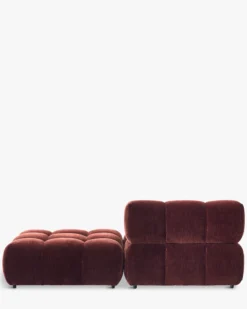Méridienne modulable accoudoir interchangeable, Velours bordeaux ligné Waffle