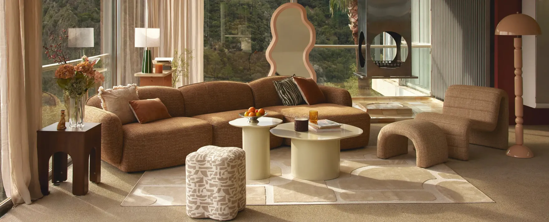 Pouf, Beige géométrique, H46 Ipsy