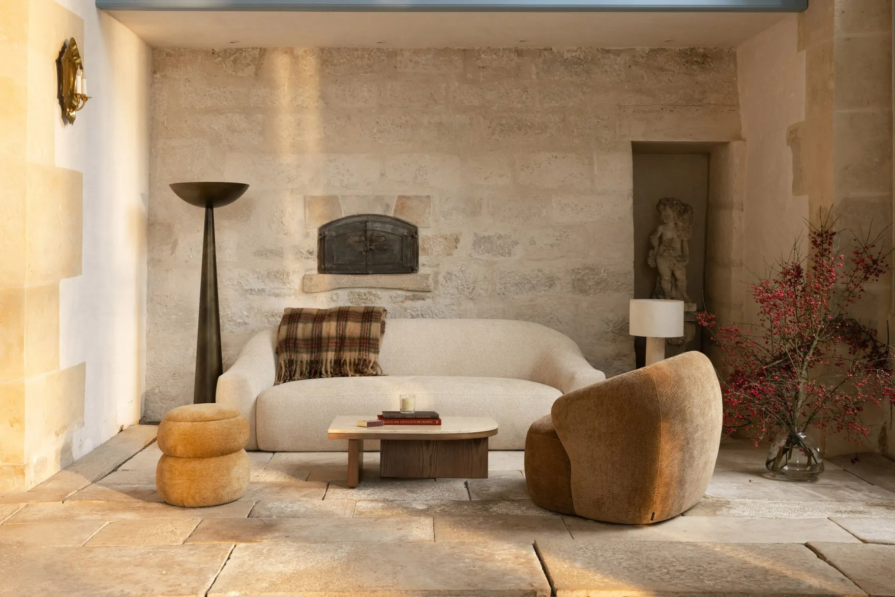 Pouf, Jaune ocre crêpé, H43 Sliema