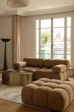 Pouf modulable, Tweed marron caramel Waffle