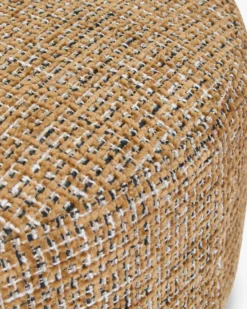 Pouf ou tabouret, Tweed marron caramel, Ø44 Corinthe