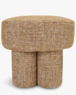 Pouf ou tabouret, Tweed marron caramel, Ø44 Corinthe